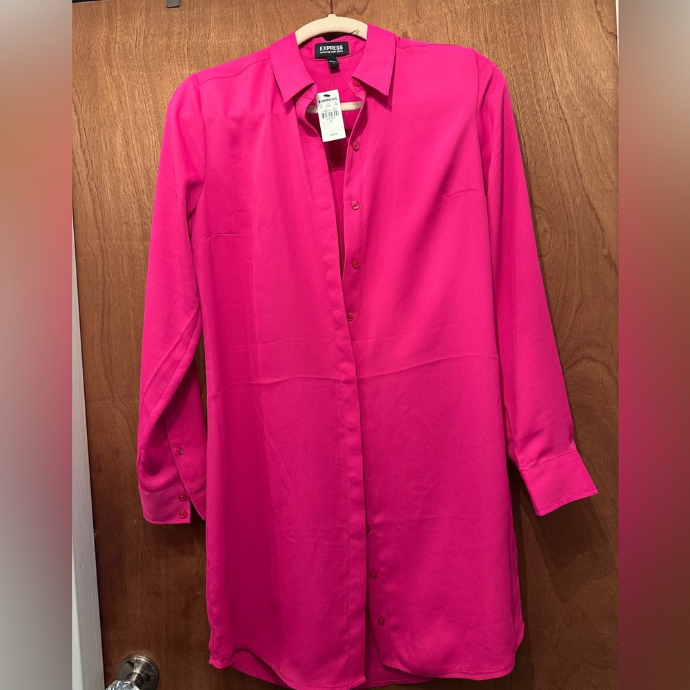 NWT Express Pink Button-Up Shirt Dress
